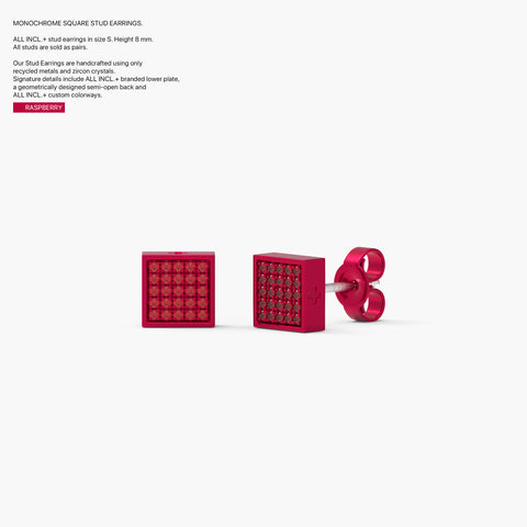 Monochrome Square Studs in Raspberry
