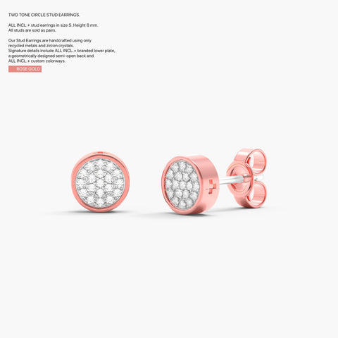 Two-Tone Circle Studs in Rose Gold