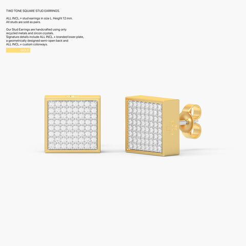 Two-Tone Square Studs in Gold