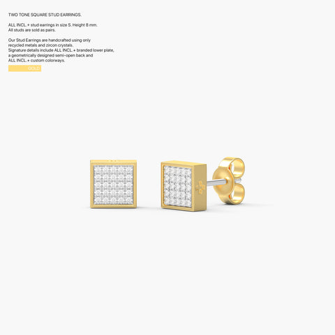 Two-Tone Square Studs in Gold
