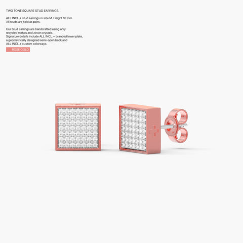 Two-Tone Square Studs in Rose Gold