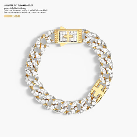 10 mm Iced Out Cuban Bracelet in Gold