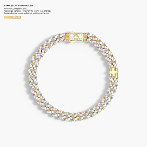 6 mm Iced Out Cuban Bracelet in Gold