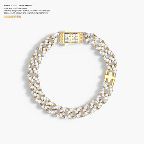 8 mm Iced Out Cuban Bracelet in Gold