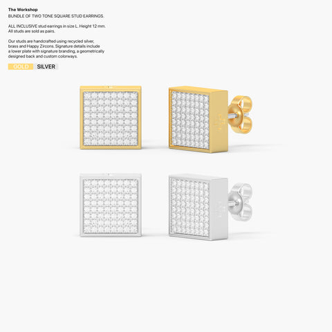 Pack of Square Studs in Gold and Silver