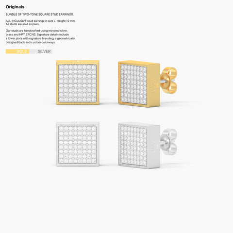 Pack of Square Studs in Gold and Silver