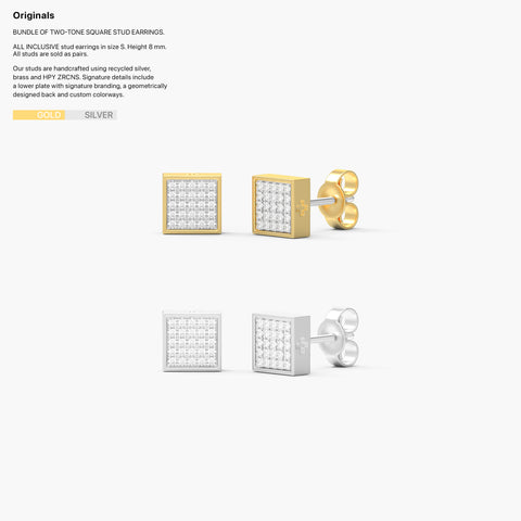 Pack of Square Studs in Gold and Silver