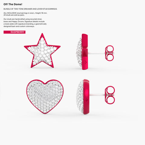 Pack of Two Tone Dreamer & Lover Studs In Raspberry