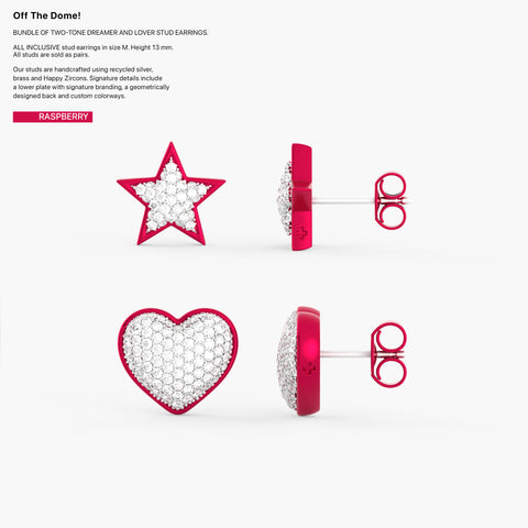 Pack of Two Tone Dreamer & Lover Studs In Raspberry