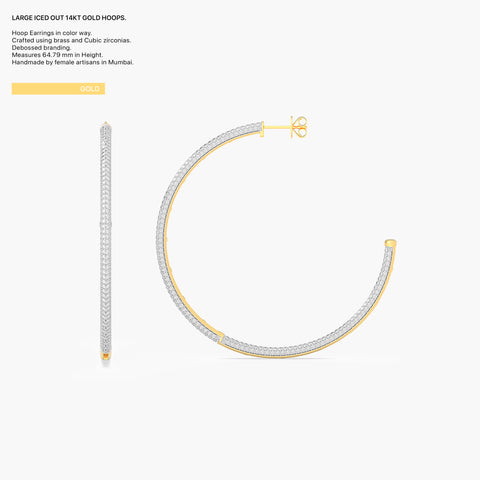 Large Iced Out 14kt Gold Hoops