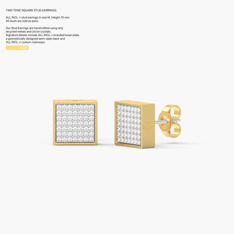 Two-Tone Square Studs in Gold