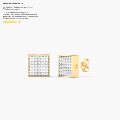 Two-Tone Square Studs in Gold