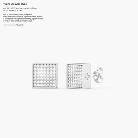 Two-Tone Square Studs in Silver