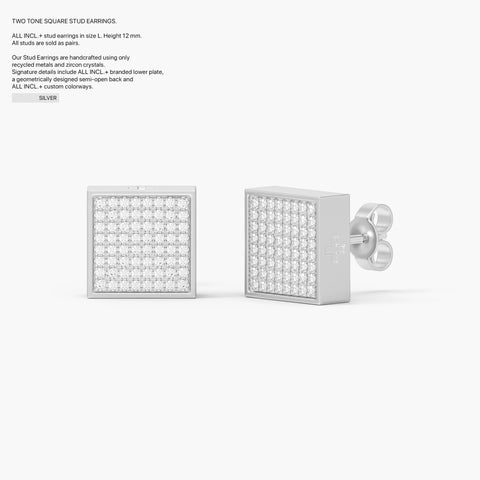 Two-Tone Square Studs in Silver