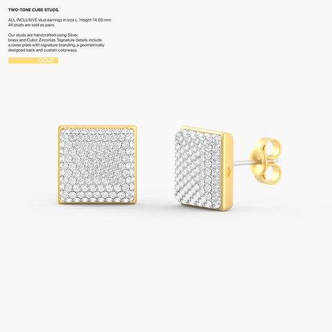 Two-Tone Cube Studs in Gold