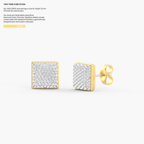 Two-Tone Cube Studs in Gold