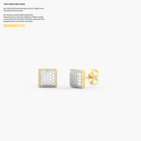 Two-Tone Cube Studs in Gold