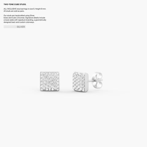 Two-Tone Cube Studs in Silver