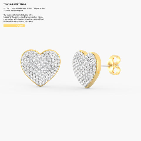 Two-Tone Heart Studs in Gold