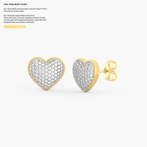 Two-Tone Heart Studs in Gold