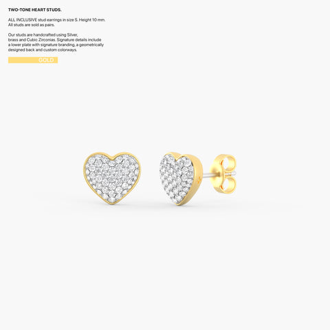 Two-Tone Heart Studs in Gold