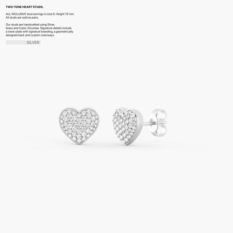 Two-Tone Heart Studs in Silver