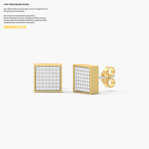 Two-Tone Square Studs in Gold