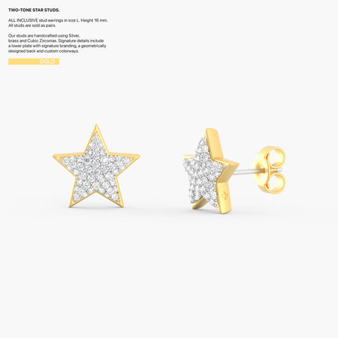 Two-Tone Star Studs in Gold