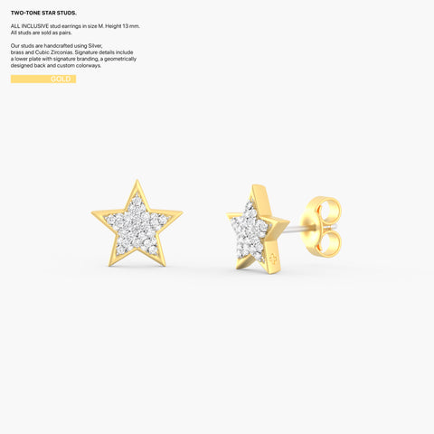 Two-Tone Star Studs in Gold