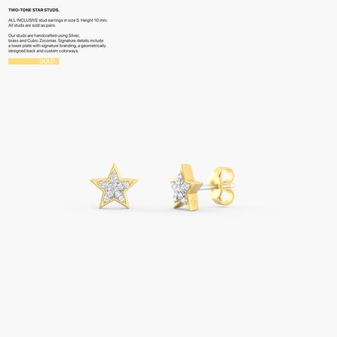 Two-Tone Star Studs in Gold